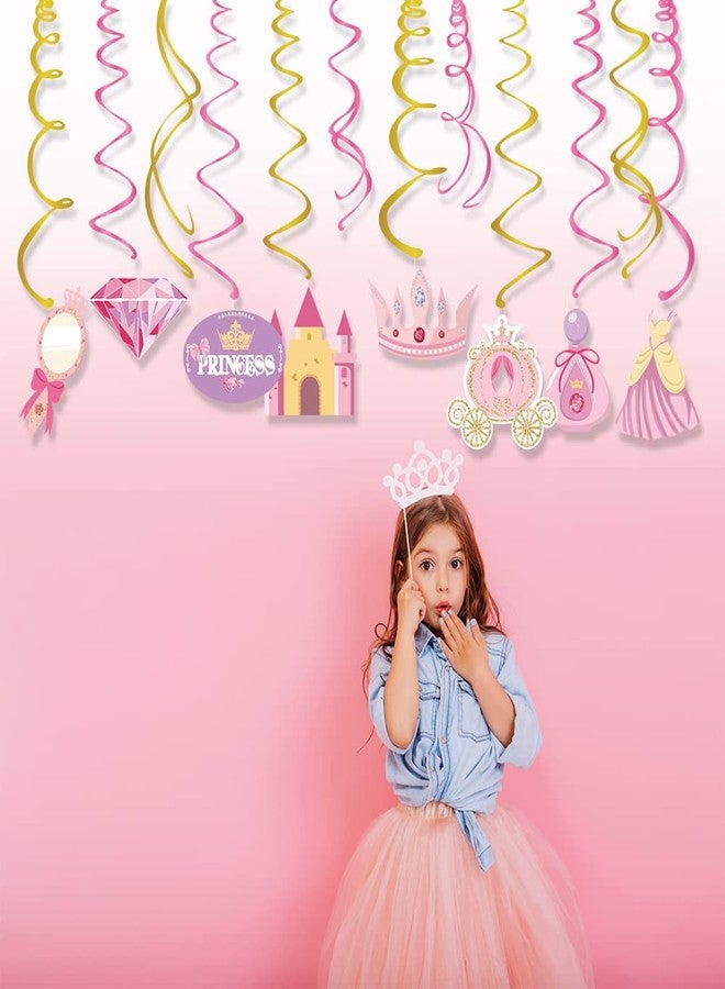 CC HOME 15Pack Princess Castle Hanging Swirls Girls Crown Dress Jewelry Ceiling Streamer Birthday Party Decorations Pink Princess Castle Themed Party Favors for Holiday Baby Shower Home Decoration - Image 3